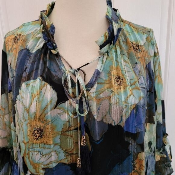 2 Piece Susan Graver Blouse Chiffon Top Blue Floral  Tank Top Career Work 1X - Picture 3 of 9